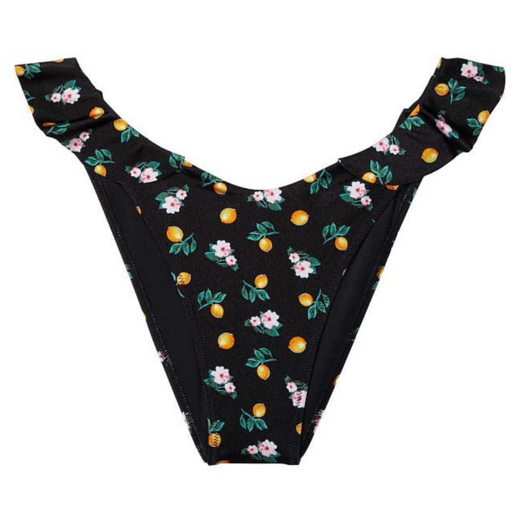 Victoria’s Secret Bikini Bottom Ruffle Sides Black Lemon